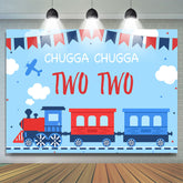 Toile de fond du 2e anniversaire du train Chugga bleu et rouge pour garçon